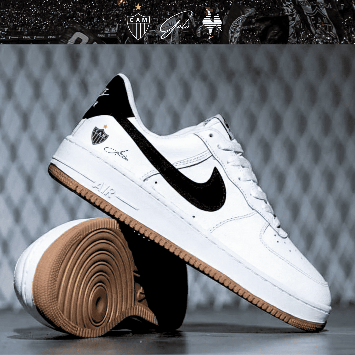 Exclusivo: Tênis Air Force White Black Obsidian Signature Customizado Galo 2026 + *BRINDE 1x Caneca Oficial* - EDIÇÃO LIMITADA