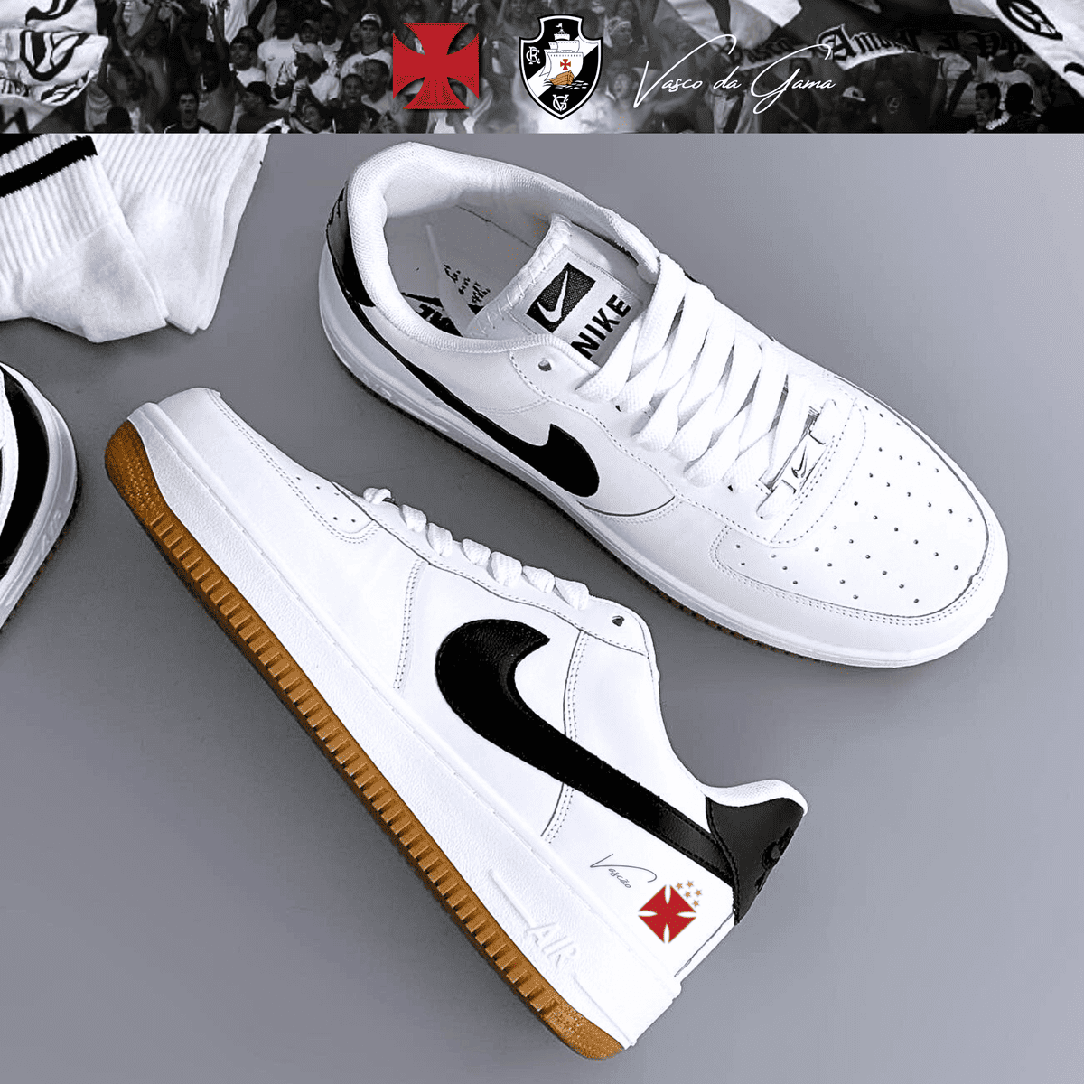 Exclusivo: Tênis Air Force White Black Obsidian Signature Customizado do Vasco + *BRINDE 1x Caneca Oficial* - EDIÇÃO LIMITADA