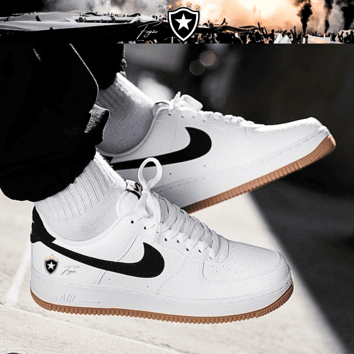 Exclusivo: Tênis Air Force White Black Obsidian Signature Customizado do Glorioso + *BRINDE 1x Caneca Oficial* - EDIÇÃO LIMITADA