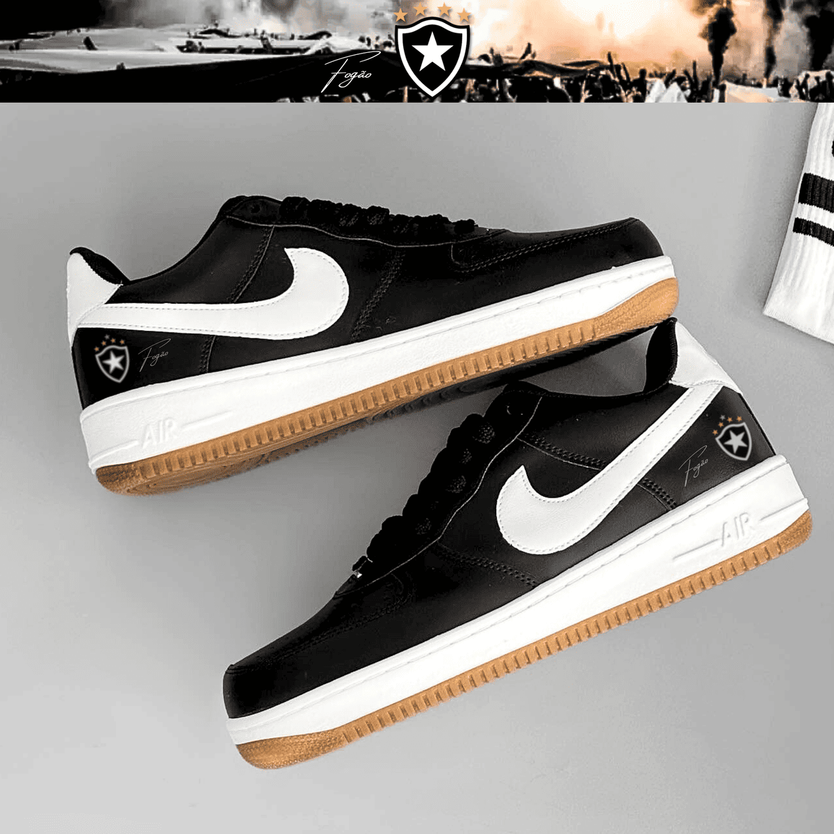 Exclusivo: Tênis Air Force White Black Obsidian Signature Customizado do Glorioso + *BRINDE 1x Caneca Oficial* - EDIÇÃO LIMITADA