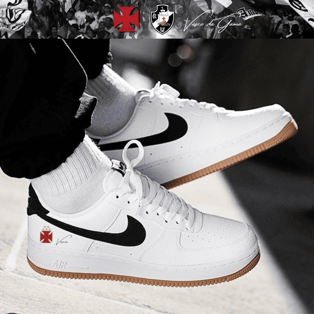 Exclusivo: Tênis Air Force White Black Obsidian Signature Customizado do Vasco + *BRINDE 1x Caneca Oficial* - EDIÇÃO LIMITADA