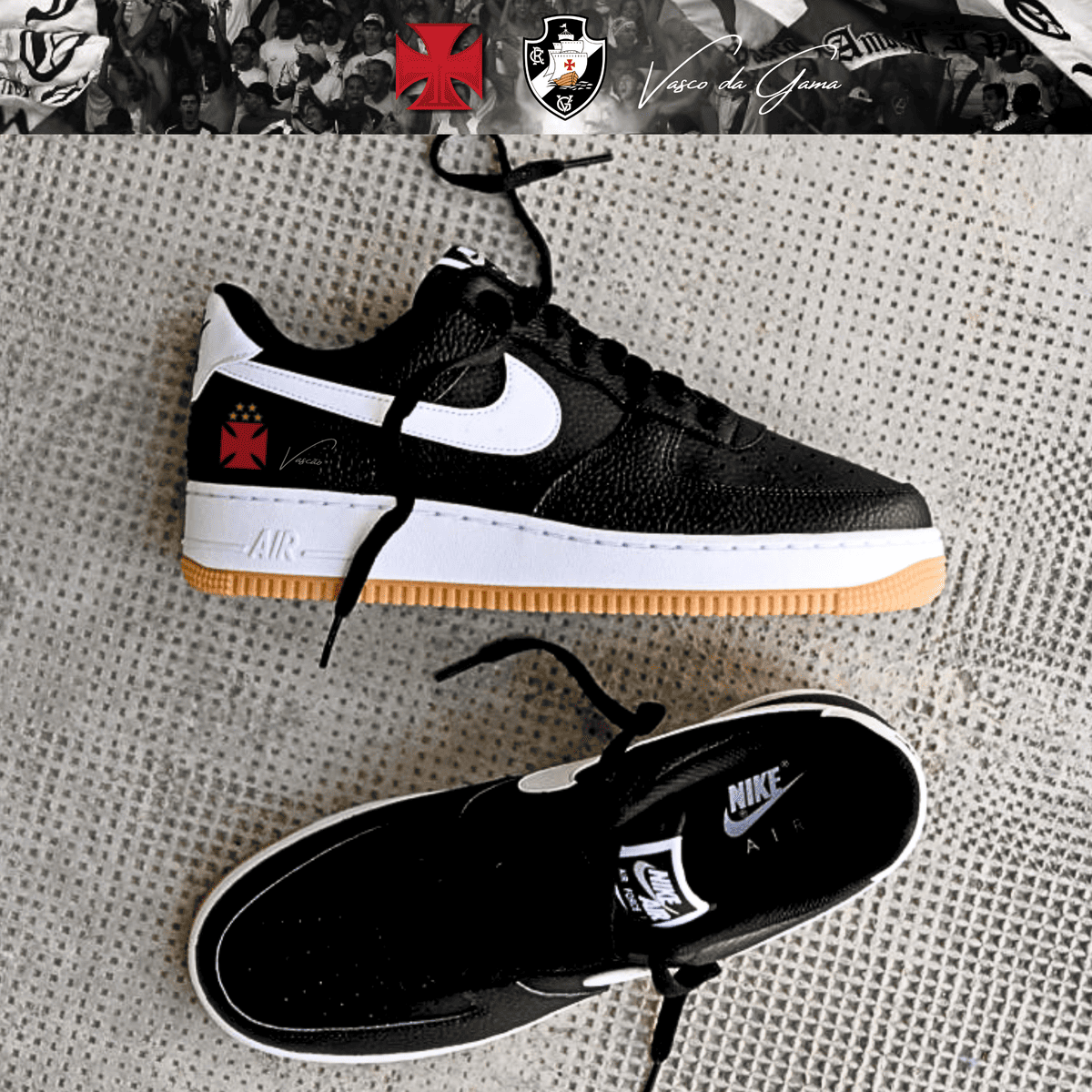 Exclusivo: Tênis Air Force White Black Obsidian Signature Customizado do Vasco + *BRINDE 1x Caneca Oficial* - EDIÇÃO LIMITADA